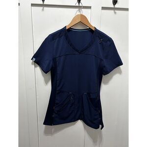 Scrubstar Women's Ultimate Navy Blue Short Sleeve V-Neck Top‎ Size Front Pockets
